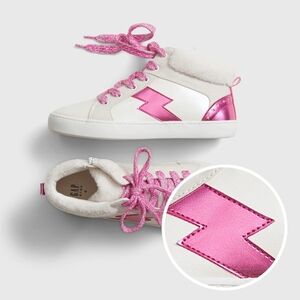 GAP Kids High Tops Sneakers w/ Leather & Faux Fur Off-White & Metallic Hot Pink